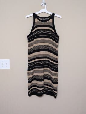 Lauren Ralph Lauren Striped Sleeveless Sweater Dress Black & Tan XL Linen Cotton